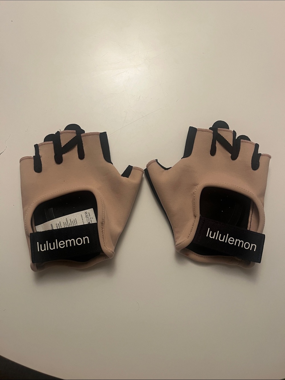 Lululemon athletica Women’s Half-Finger Workout Gloves in beige and black